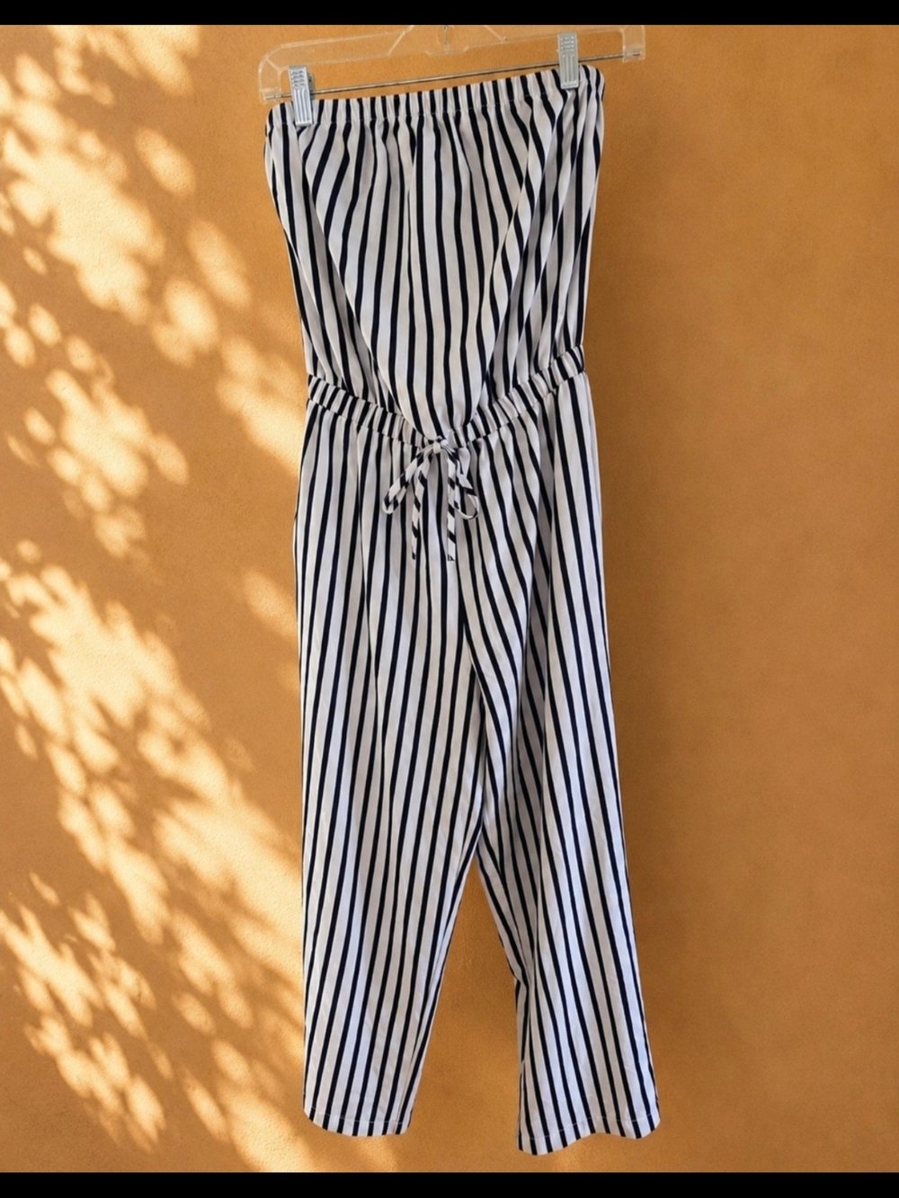 CI SON Striped Navy & White Strapless Jumpsuit